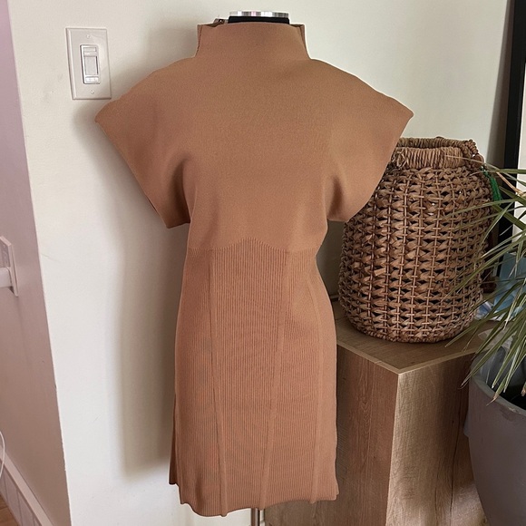 NWT Anthropologie Mock Neck Tan Mini Dress XL - Picture 2 of 16